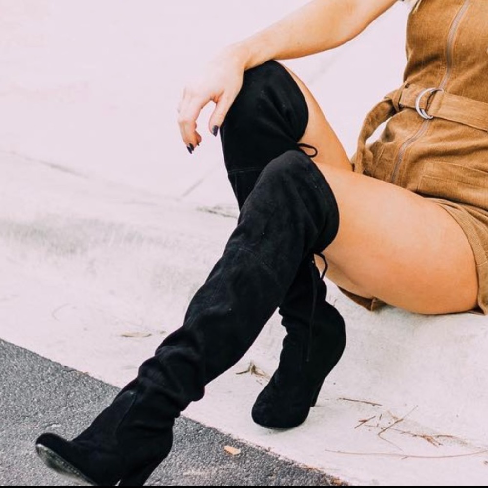 Black Suede Over-the-Knee Boots